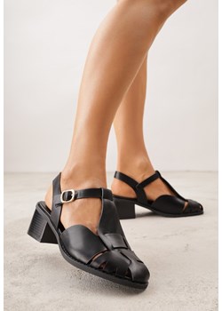 Czarne Sandały na Słupku Ozdobione Wycięciami Rharlan ze sklepu renee.pl w kategorii Sandały damskie - zdjęcie 188809788