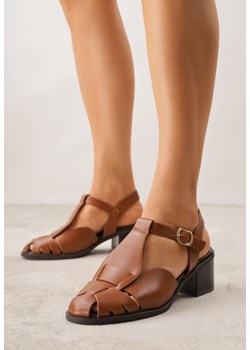 Brązowe Sandały na Słupku Ozdobione Wycięciami Rharlan ze sklepu renee.pl w kategorii Sandały damskie - zdjęcie 188809797