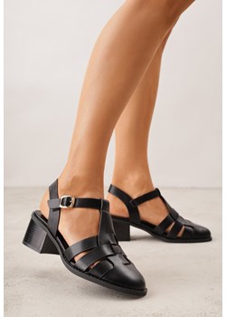 Czarne Sandały na Stożku Ozdobione Geometryczną Cholewką Peripe ze sklepu renee.pl w kategorii Sandały damskie - zdjęcie 188809959