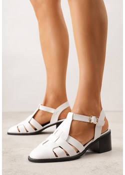 Białe Sandały na Stożku Ozdobione Geometryczną Cholewką Peripe ze sklepu renee.pl w kategorii Sandały damskie - zdjęcie 188809986