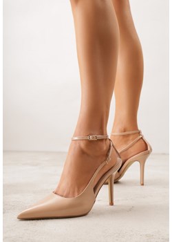 Ciemnobeżowe Sandały Lakierowane na Szpilce z Ozdobnymi Paskami  Murilea ze sklepu renee.pl w kategorii Czółenka - zdjęcie 188810289