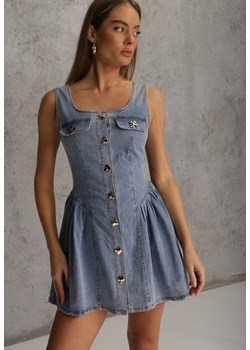 Jasnoniebieska Bawełniana Rozkloszowana Sukienka z Jeansu Ozdobiona Guzikami Sofeis ze sklepu renee.pl w kategorii Sukienki - zdjęcie 188810359