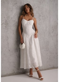 Biała Bawełniana Sukienka Ażurowa o Rozkloszowanym Fasonie na Ramiączkach Samesi ze sklepu renee.pl w kategorii Sukienki - zdjęcie 188810377