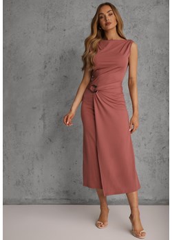 Różowa Dopasowana Sukienka Elegancka z Aplikacją w Talii Corope ze sklepu renee.pl w kategorii Sukienki - zdjęcie 188810419
