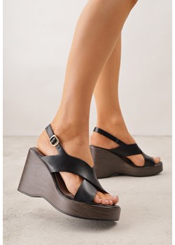 Czarne Sandały na Platformie i Koturnie z Geometryczną Cholewką Adrasithise ze sklepu renee.pl w kategorii Sandały damskie - zdjęcie 188810556