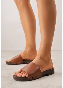 Brązowe Klapki Ozdobione po Bokach Nitami Neameronei ze sklepu renee.pl w kategorii Klapki damskie - zdjęcie 188810745