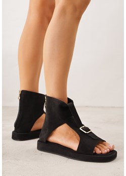 Czarne Sandały Typu Botki Ozdobione Metaliczną Klamrą z Przodu Adrasaia ze sklepu renee.pl w kategorii Sandały damskie - zdjęcie 188810907