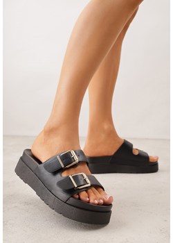 Czarne Klapki na Platformie Ozdobione Metalicznymi Klamrami Galisiphe ze sklepu renee.pl w kategorii Klapki damskie - zdjęcie 188811078