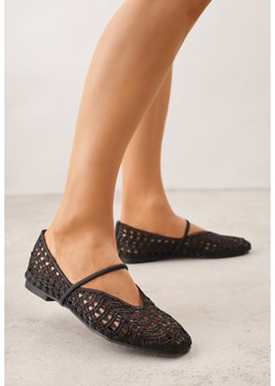Czarne Balerinki Mary Jane z Ażurową Cholewką Imitującą Plecionkę Timina ze sklepu renee.pl w kategorii Balerinki - zdjęcie 188811249
