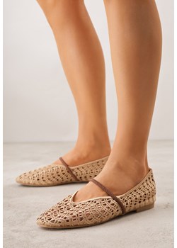 Beżowe Balerinki Mary Jane z Ażurową Cholewką Imitującą Plecionkę Timina ze sklepu renee.pl w kategorii Balerinki - zdjęcie 188811267