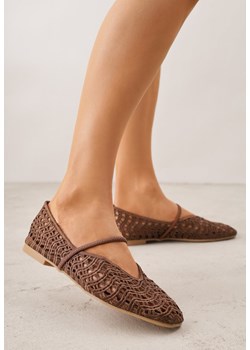 Brązowe Balerinki Mary Jane z Ażurową Cholewką Imitującą Plecionkę Timina ze sklepu renee.pl w kategorii Balerinki - zdjęcie 188811276