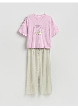 Reserved - Dwuczęściowa piżama z bawełny - jasnozielony ze sklepu Reserved w kategorii Piżamy damskie - zdjęcie 188811485