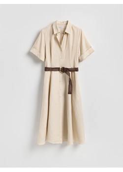 Reserved - Sukienka midi z lnem - beżowy ze sklepu Reserved w kategorii Sukienki - zdjęcie 188811749