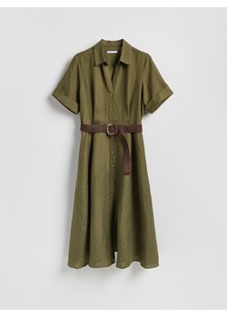 Reserved - Sukienka midi z lnem - zielony ze sklepu Reserved w kategorii Sukienki - zdjęcie 188811755