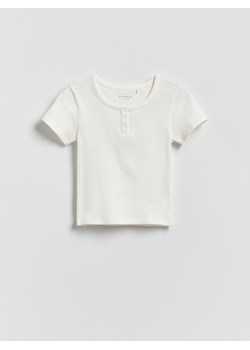 Reserved - Prążkowany t-shirt z guzikami - złamana biel ze sklepu Reserved w kategorii Bluzki dziewczęce - zdjęcie 188811889