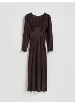 Reserved - Sukienka maxi z koronką - ciemnobrązowy ze sklepu Reserved w kategorii Sukienki - zdjęcie 188811895