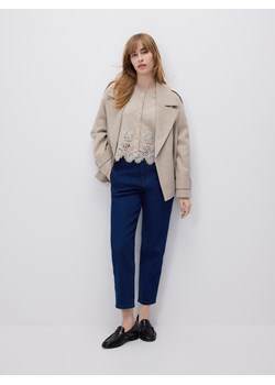 Reserved - Kardigan z koronkowym wykończeniem - beżowy ze sklepu Reserved w kategorii Swetry damskie - zdjęcie 188812529