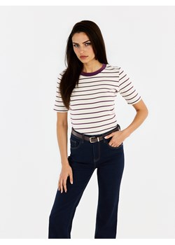 Mohito - Bawełniany t-shirt w paski - ciemny fiolet ze sklepu Mohito w kategorii Bluzki damskie - zdjęcie 188821836