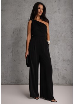 Czarny Koktajlowy Kombinezon Asymetryczny o Kroju na Jedno Ramię z Klamrą Hurinex ze sklepu renee.pl w kategorii Kombinezony damskie - zdjęcie 188822007