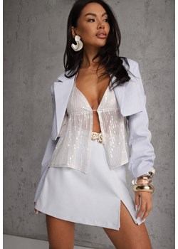 Niebieskie Spódnico-Szorty High Waist Ozdobione Metaliczną Aplikacją i Paskiem Retness ze sklepu renee.pl w kategorii Szorty - zdjęcie 188822047