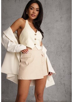 Beżowe Asymetryczne Spódnico-Szorty z Bawełną i Imitacją Kieszeni Tinabel ze sklepu renee.pl w kategorii Szorty - zdjęcie 188822059