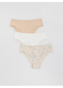 Reserved - Wzorzyste majtki hipster 3 pack - kremowy ze sklepu Reserved w kategorii Majtki damskie - zdjęcie 188831887