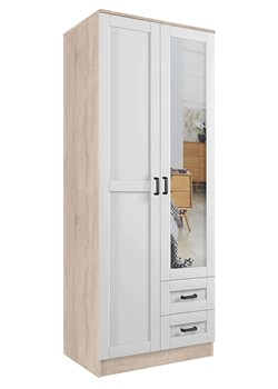 Minimalsityczna szafa uchylna z lustrem dąb sonoma + biały - Varino ze sklepu Edinos.pl w kategorii Szafy - zdjęcie 188834056
