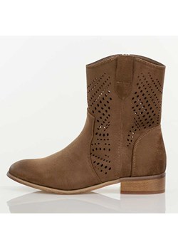 Beżowe ażurowe zamszowe botki damskie Potocki 12455 ze sklepu suzana.pl w kategorii Botki - zdjęcie 188836878