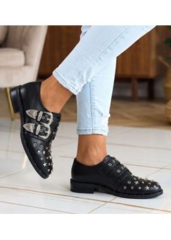 Czarne damskie półbuty z ćwiekami /D9-3 13717A  T185/ ze sklepu Pantofelek24.pl w kategorii Półbuty damskie - zdjęcie 188837067