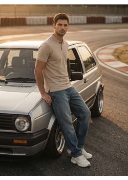 Sinsay - Bawełniana koszulka polo z haftem - beżowy ze sklepu Sinsay w kategorii T-shirty męskie - zdjęcie 188840508