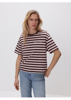 Reserved - T-shirt w paski z nadrukiem - pastelowy róż ze sklepu Reserved w kategorii Bluzki damskie - zdjęcie 188840957