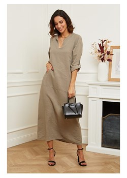 Le Monde du Lin Lniana sukienka w kolorze szarobrązowym ze sklepu Limango Polska w kategorii Sukienki - zdjęcie 188849619