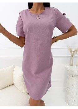 Ciemnopudrowa Klasyczna Sukienka z Rozcięciami na Rękawkach ze sklepu ModnaKiecka.pl w kategorii Sukienki - zdjęcie 188851515