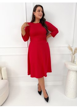 Czerwona Rozkloszowana Sukienka z Paskiem ze sklepu ModnaKiecka.pl w kategorii Sukienki - zdjęcie 188851519