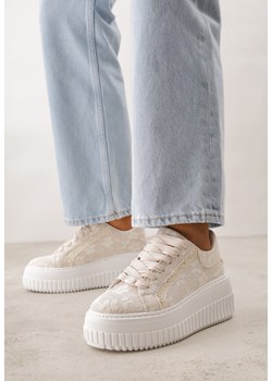 Beżowe Sneakersy na Grubej Podeszwie Zdobione Koronką i Brokatem Relfi ze sklepu born2be.pl w kategorii Buty sportowe damskie - zdjęcie 188854077