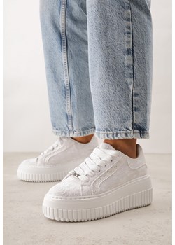 Białe Sneakersy na Grubej Podeszwie Zdobione Koronką i Brokatem Relfi ze sklepu born2be.pl w kategorii Buty sportowe damskie - zdjęcie 188854086