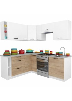Narożne meble do kuchni dąb sonoma + biały  K6-K63 ze sklepu Edinos.pl w kategorii Zestawy mebli kuchennych - zdjęcie 188855145