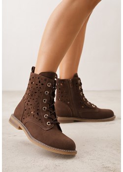 Brązowe Skórzane Botki z Ażurowym Wzorem Kasona ze sklepu renee.pl w kategorii Botki - zdjęcie 188856606