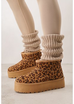 Panterkowe Krótkie Śniegowce na Platformie Lysindra ze sklepu born2be.pl w kategorii Śniegowce damskie - zdjęcie 188856858