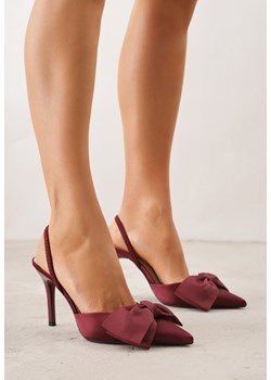 Bordowe Satynowe Szpilki z Odkrytą Piętą i Ozdobną Kokardą Argatea ze sklepu born2be.pl w kategorii Czółenka - zdjęcie 188856885