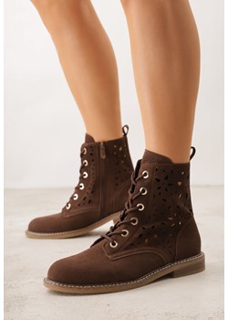 Brązowe Ażurowe Botki Skórzane Adeis ze sklepu born2be.pl w kategorii Botki - zdjęcie 188856948