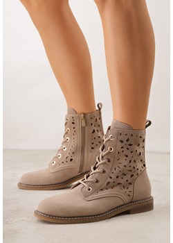 Ciemnobeżowe Ażurowe Botki Skórzane Adeis ze sklepu born2be.pl w kategorii Botki - zdjęcie 188856957