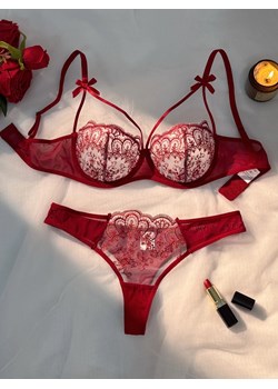 Koronkowy zestaw bielizny z kokardkami - Czerwony S ze sklepu Intimica.pl w kategorii Komplety bielizny damskiej - zdjęcie 188862198