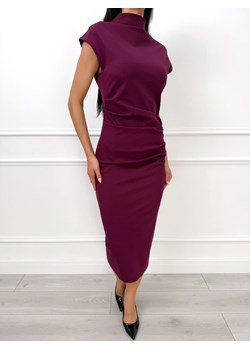 Burgundowa Elegancka Sukienka ze Stójką ze sklepu ModnaKiecka.pl w kategorii Sukienki - zdjęcie 188884705