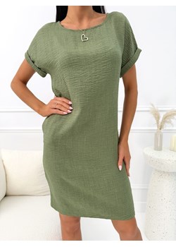 Khaki Klasyczna Sukienka z Kieszeniami ze sklepu ModnaKiecka.pl w kategorii Sukienki - zdjęcie 188884709