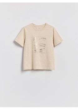 Reserved - T-shirt z nadrukiem - beżowy ze sklepu Reserved w kategorii Bluzki damskie - zdjęcie 188884965