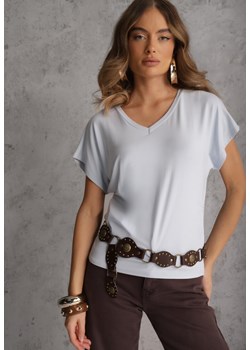 Niebieski Wiskozowy T-shirt z Dekoltem V Eupharis ze sklepu renee.pl w kategorii Bluzki damskie - zdjęcie 188885317