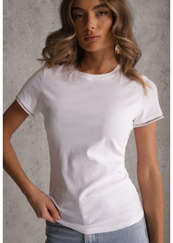 Biały T-shirt z Bawełny Ozdobiony Cyrkoniami Kallochis ze sklepu renee.pl w kategorii Bluzki damskie - zdjęcie 188885329