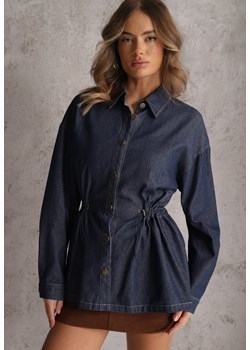 Granatowa Koszula z Bawełny Ściągana w Talii Troczkami Hettia ze sklepu renee.pl w kategorii Koszule damskie - zdjęcie 188885359