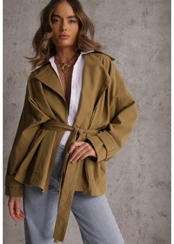 Zielona Kurtka z Bawełny i Wiskozy o Fasonie Krótkiego Trencza Abicara ze sklepu renee.pl w kategorii Kurtki damskie - zdjęcie 188885365